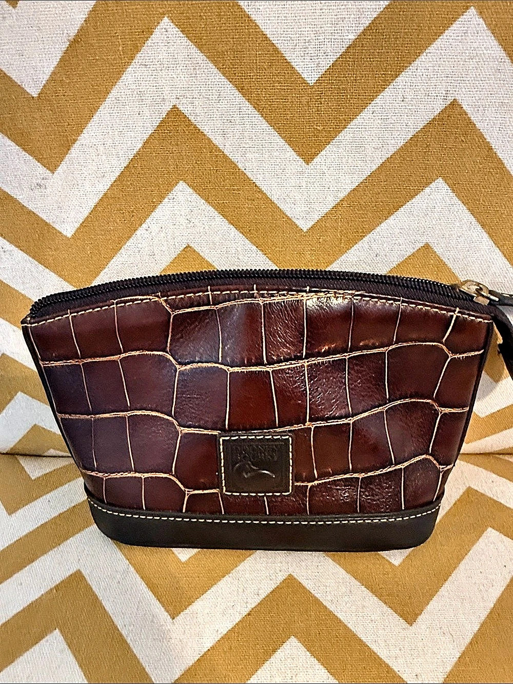 Dooney & Bourke Croc-Embossed Leather Cosmetic Pouch Brown